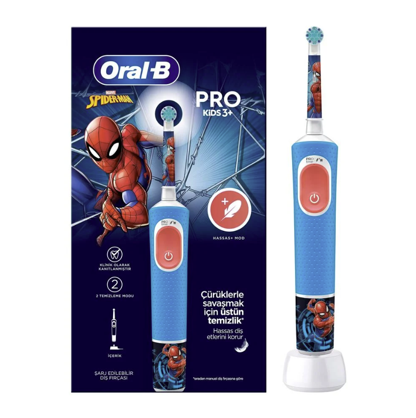 ORAL B VITALITY PRO SPIDERMAN ÖZEL SERİ ÇOCUKLAR İÇİN ŞARJ EDİLEBİLİ DİŞ FIRÇASI